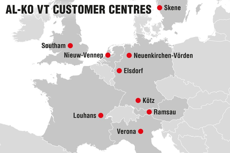 Now nine AL-KO customers centres for even more customer proximity in Europe. | © AL-KO Vehicle Technology Group